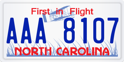 NC license plate AAA8107