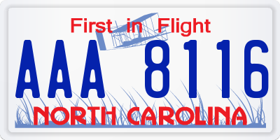 NC license plate AAA8116