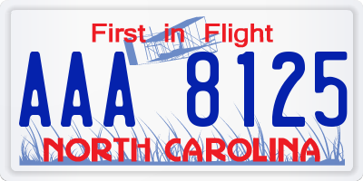 NC license plate AAA8125