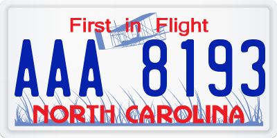 NC license plate AAA8193