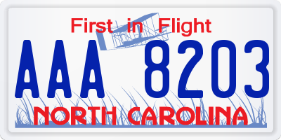 NC license plate AAA8203