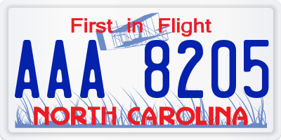 NC license plate AAA8205