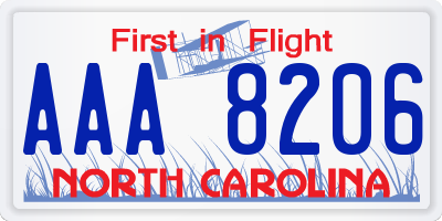 NC license plate AAA8206