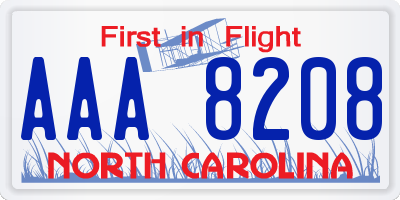 NC license plate AAA8208