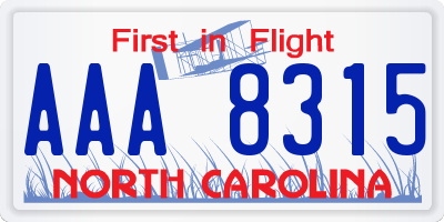 NC license plate AAA8315