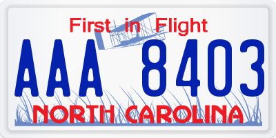 NC license plate AAA8403