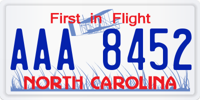 NC license plate AAA8452