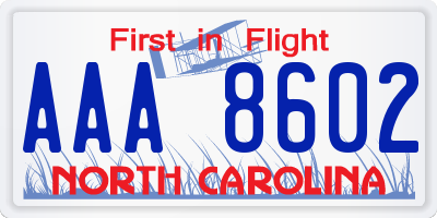 NC license plate AAA8602