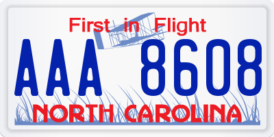 NC license plate AAA8608