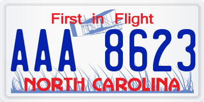 NC license plate AAA8623