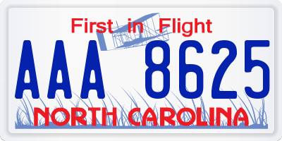 NC license plate AAA8625