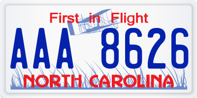 NC license plate AAA8626