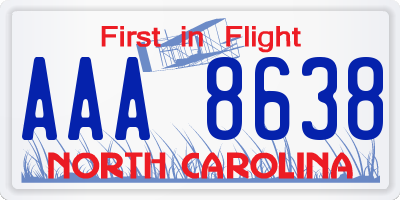 NC license plate AAA8638