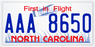 NC license plate AAA8650