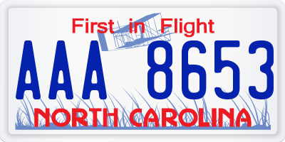 NC license plate AAA8653