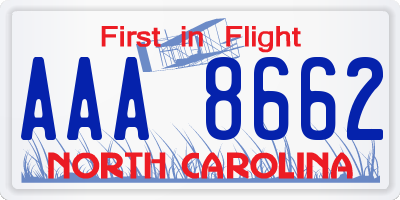 NC license plate AAA8662