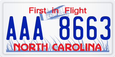 NC license plate AAA8663