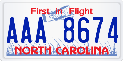 NC license plate AAA8674