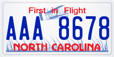 NC license plate AAA8678