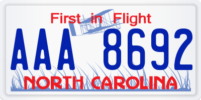 NC license plate AAA8692