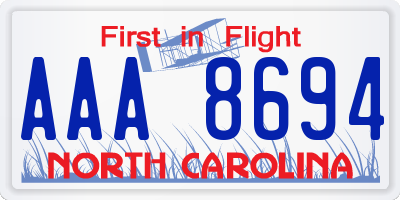 NC license plate AAA8694