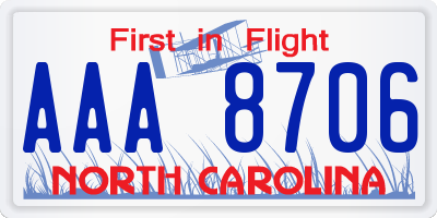 NC license plate AAA8706