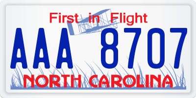 NC license plate AAA8707