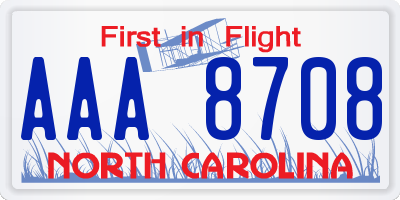 NC license plate AAA8708