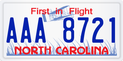 NC license plate AAA8721