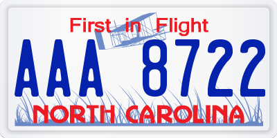 NC license plate AAA8722