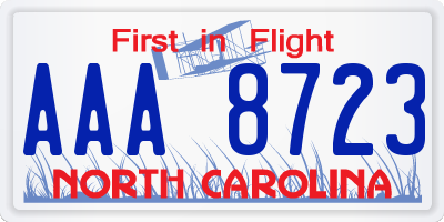 NC license plate AAA8723