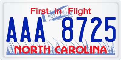 NC license plate AAA8725