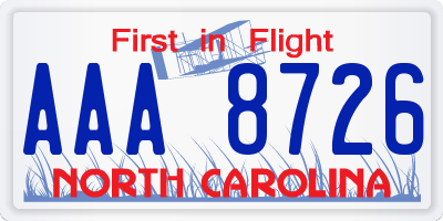 NC license plate AAA8726