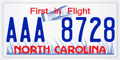 NC license plate AAA8728