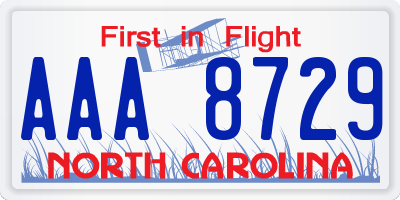 NC license plate AAA8729