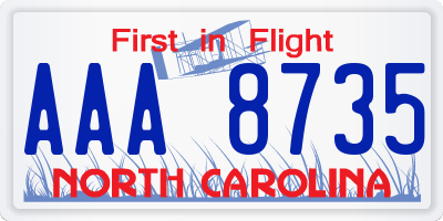 NC license plate AAA8735