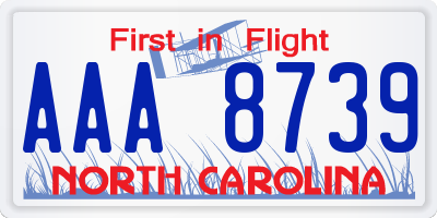 NC license plate AAA8739