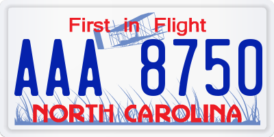 NC license plate AAA8750