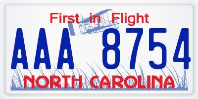 NC license plate AAA8754