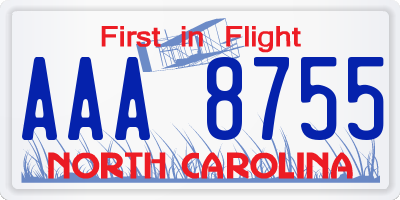 NC license plate AAA8755