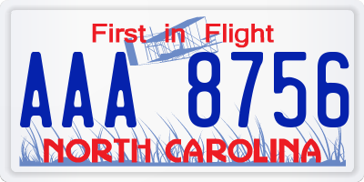 NC license plate AAA8756