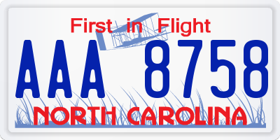 NC license plate AAA8758