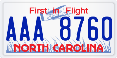 NC license plate AAA8760