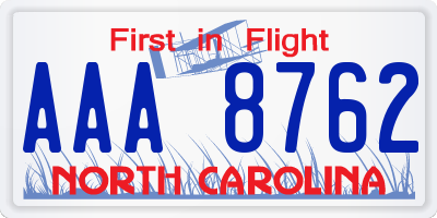 NC license plate AAA8762