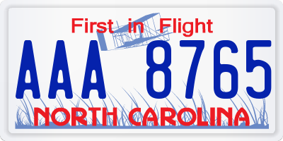 NC license plate AAA8765