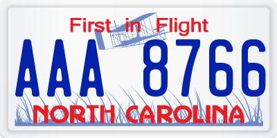 NC license plate AAA8766