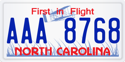 NC license plate AAA8768