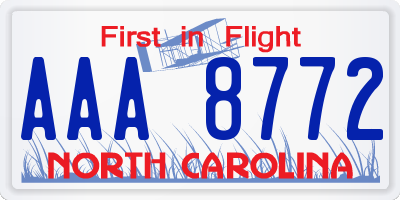 NC license plate AAA8772