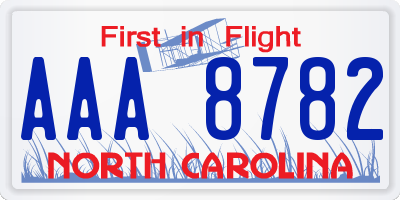 NC license plate AAA8782