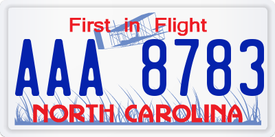 NC license plate AAA8783